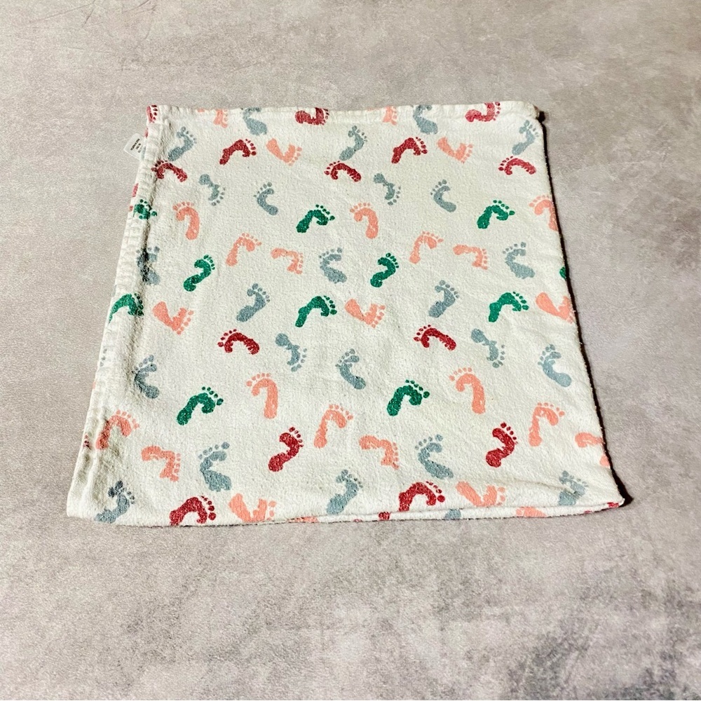 Vtg Receiving Baby Blanket Standard Cotton Feet Footprint 31 X 32 100% Cotton